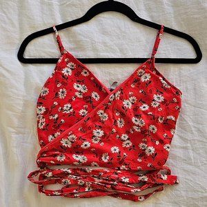 Orange Ditsy Floral Wrap Crop Top